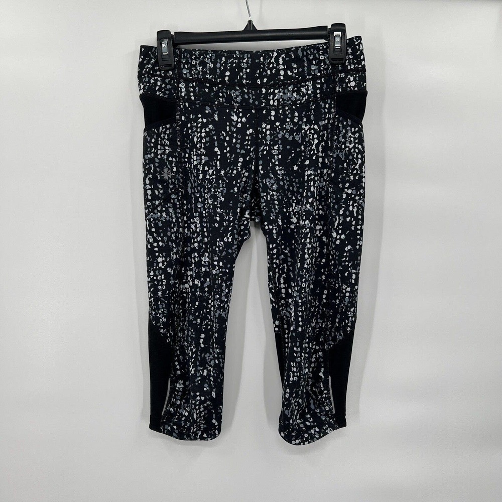 Athleta Capri Leggings Womens Small Black/Grey Speckled Pockets‎ Crop Stretch